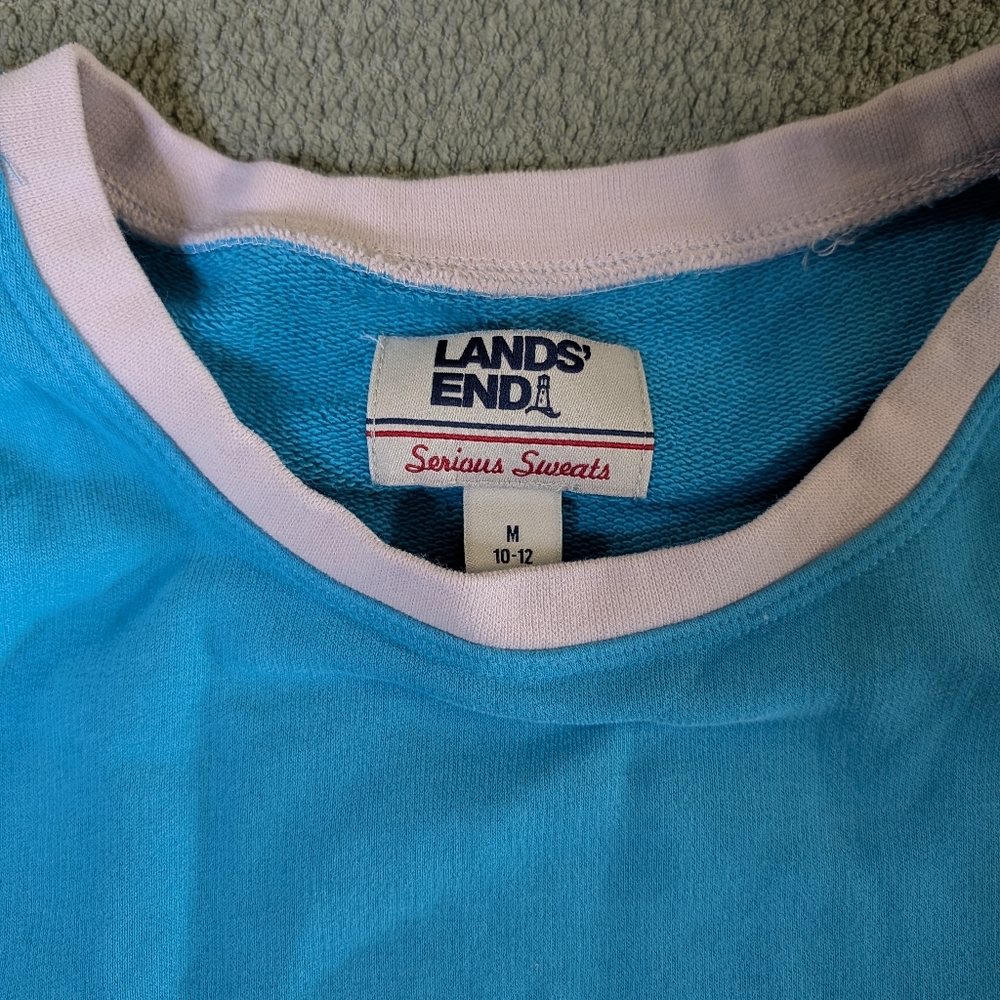Lands End Colorblock Sweater with Blue and White Accents - Picture 7 of 7